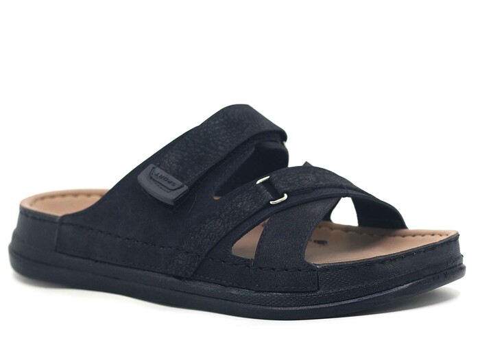 Serra Merdane 6003 Çapraz Cırtlı Monta kutulu Günlük Terlik Siyah Süet - Serra