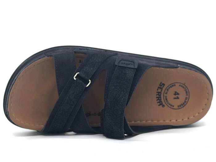 Serra Merdane 6003 Çapraz Cırtlı Monta kutulu Günlük Terlik Siyah Süet - Serra (1)