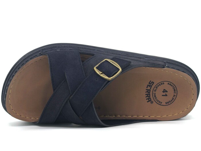 Serra Merdane 6004 Çapraz Geçmeli Tokalı Monta kutulu Günlük Terlik Siyah Süet - Serra (1)