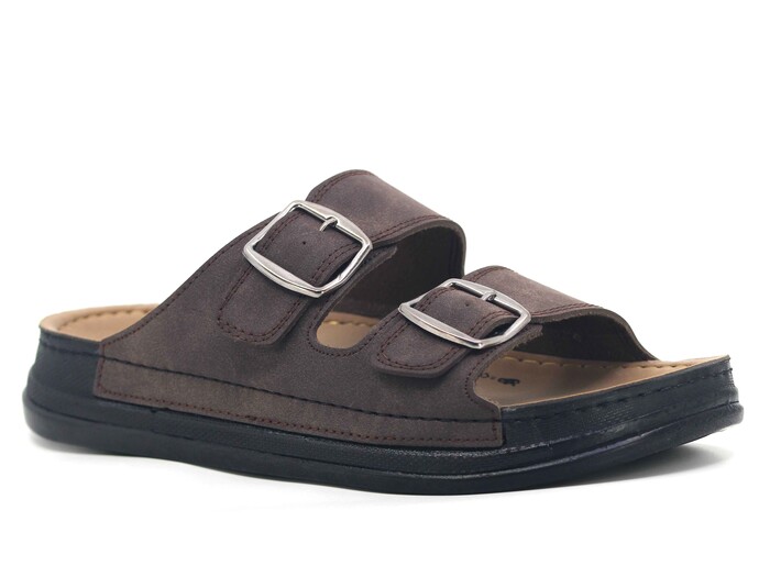 Serra Merdane 6005 Çift Toka Monta kutulu Günlük Terlik Kahve - Serra