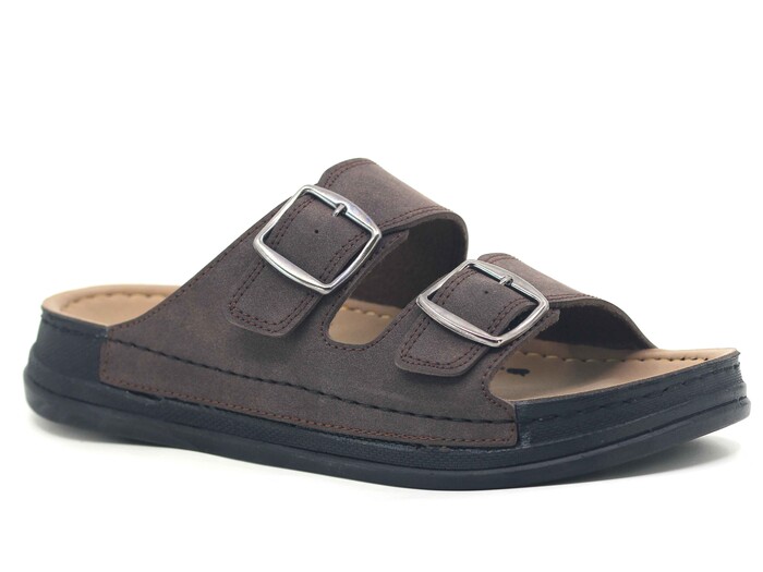 Serra Merdane 6005 Çift Toka Monta kutulu Günlük Terlik Kahve Süet - 1