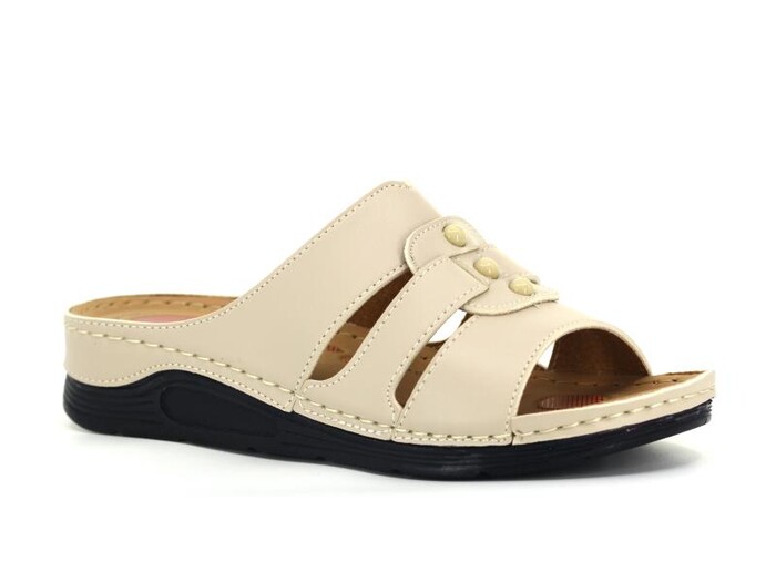 Serra Zenne 1113 Monta 3 Bantlı Kutulu Günlük Terlik Krem - 1