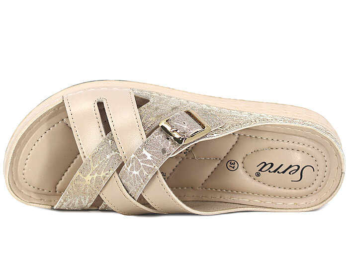 Serra Zenne 1500-1 Simli Çapraz Kutulu Günlük Terlik Krem - 2