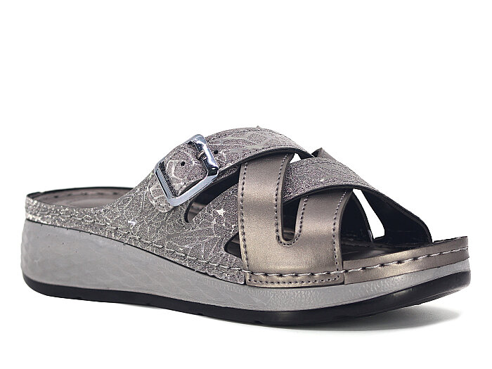 Serra Zenne 1500-1 Simli Çapraz Kutulu Günlük Terlik Platin - Serra