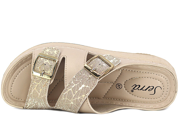 Serra Zenne 1501-1 Simli Kutulu Günlük Terlik Krem - Serra (1)