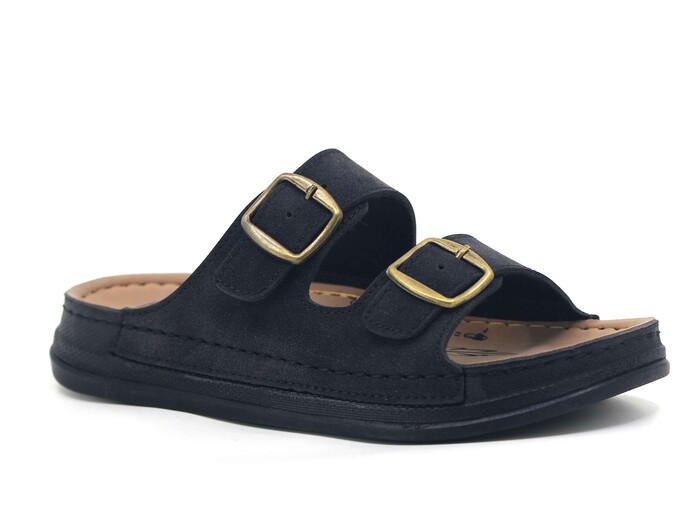 Serra Zenne 5010 Çift Toka Monta kutulu Günlük Terlik Siyah Süet - 1