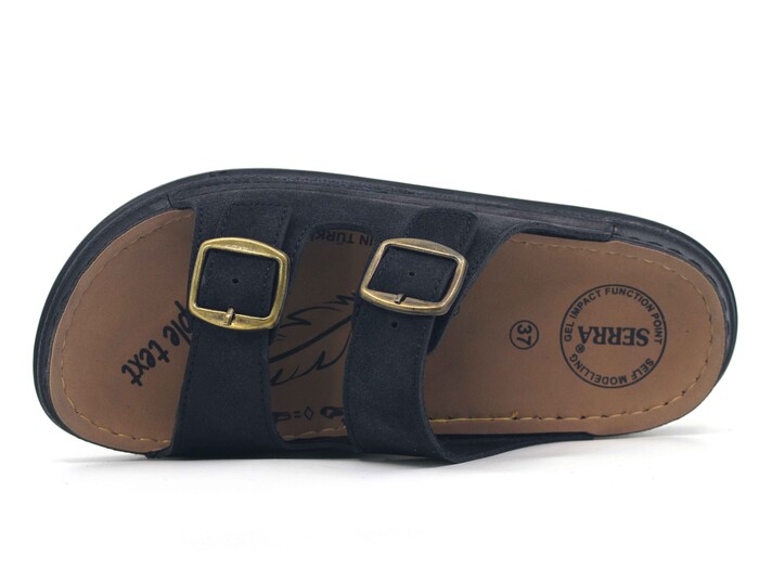 Serra Zenne 5010 Çift Toka Monta kutulu Günlük Terlik Siyah Süet - 2