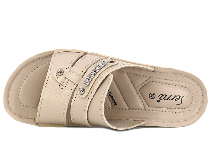 Serra Zenne 700 Taşlı Çapraz Kutulu Günlük Terlik Krem - 2