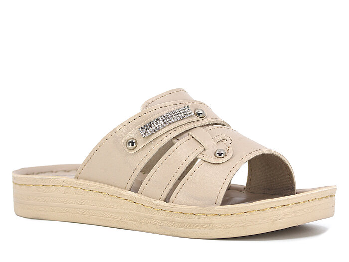 Serra Zenne 700 Taşlı Çapraz Kutulu Günlük Terlik Krem - Serra