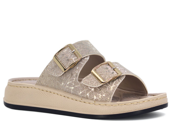 Serra Zenne 7000-1 Çift Toka Simli Dikişli Kutulu Günlük Terlik Krem - Serra