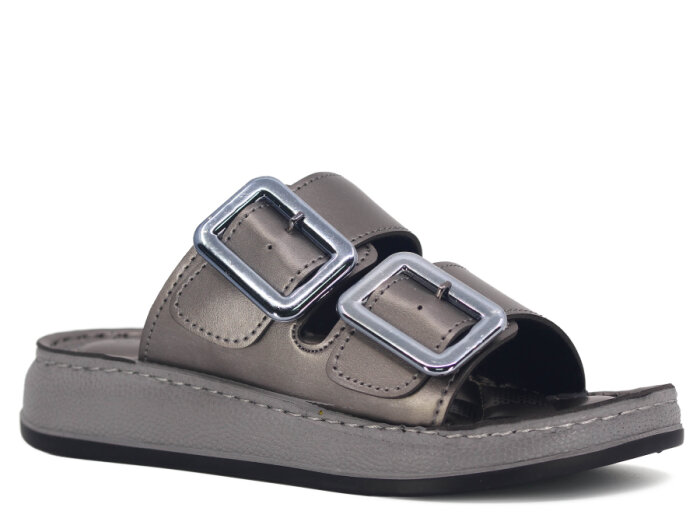 Serra Zenne 7001-1 Çift Toka Simli Dikişli Kutulu Günlük Terlik Platin - 1