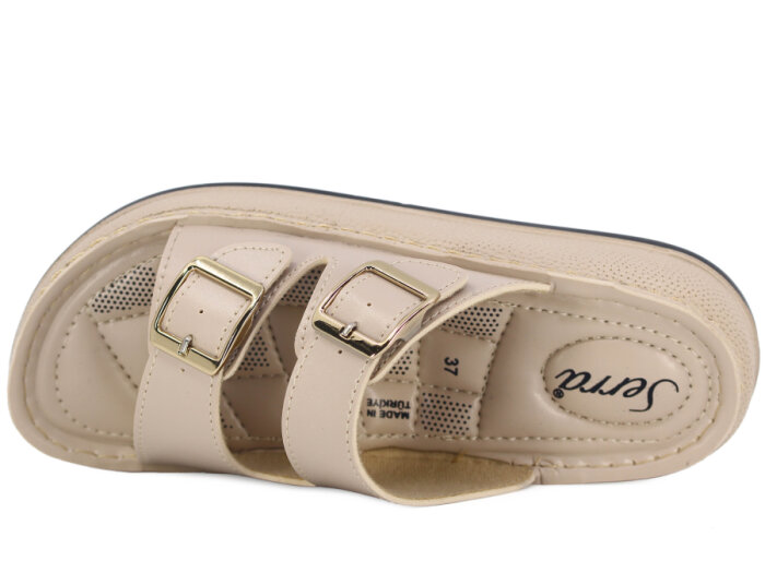 Serra Zenne 7001 Çift Toka Dikişli Kutulu Günlük Terlik Krem - 2