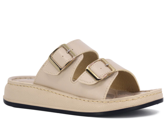 Serra Zenne 7001 Çift Toka Dikişli Kutulu Günlük Terlik Krem - 1