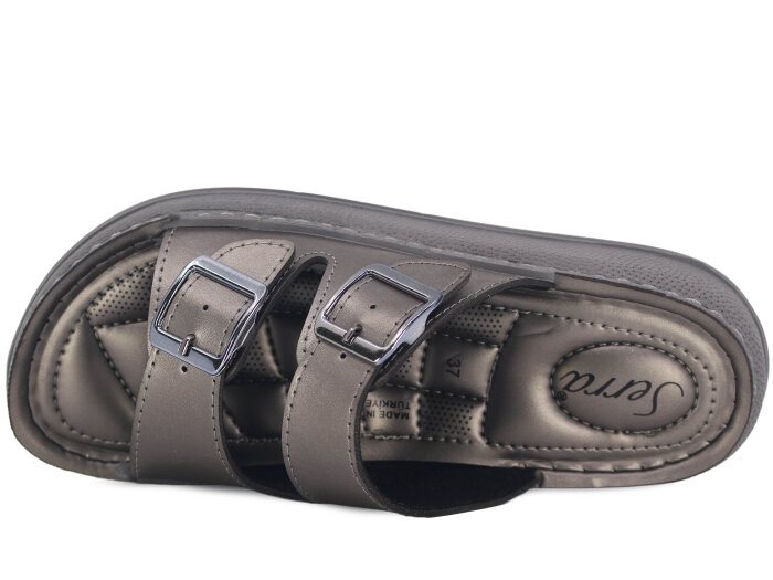 Serra Zenne 7001 Çift Toka Dikişli Kutulu Günlük Terlik Platin - Serra (1)