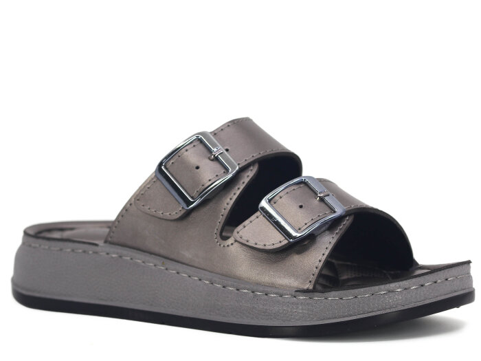 Serra Zenne 7001 Çift Toka Dikişli Kutulu Günlük Terlik Platin - Serra