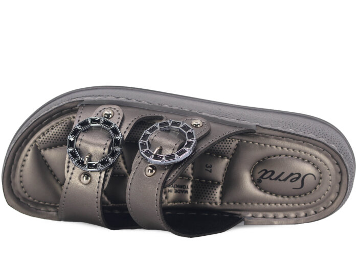 Serra Zenne 7002 Çift Bant Dikişli Kutulu Günlük Terlik Platin - Serra (1)