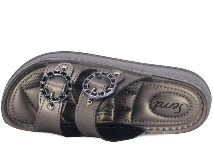 Serra Zenne 7002 Çift Bant Dikişli Kutulu Günlük Terlik Platin - 2