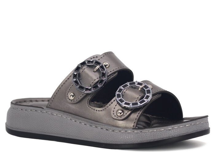 Serra Zenne 7002 Çift Bant Dikişli Kutulu Günlük Terlik Platin - Serra