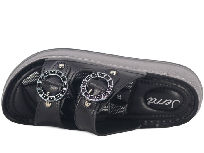 Serra Zenne 7002 Çift Bant Dikişli Kutulu Günlük Terlik Siyah - Serra (1)