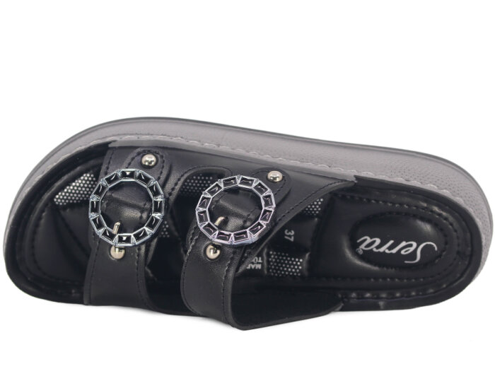 Serra Zenne 7002 Çift Bant Dikişli Kutulu Günlük Terlik Siyah - 2