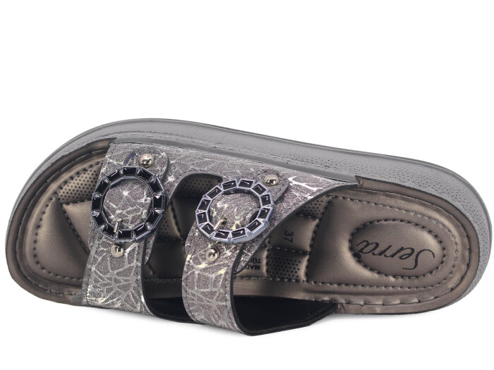 Serra Zenne 7002-1 Çift Bant Simli Dikişli Kutulu Günlük Terlik Platin - Serra (1)