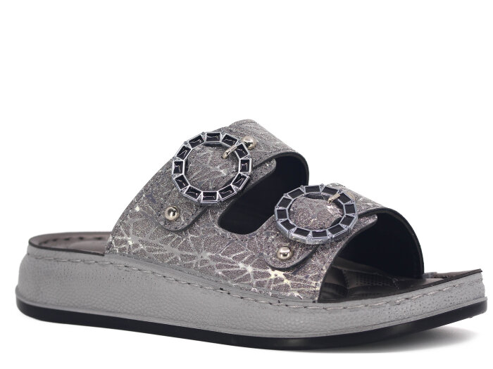 Serra Zenne 7002-1 Çift Bant Simli Dikişli Kutulu Günlük Terlik Platin - Serra