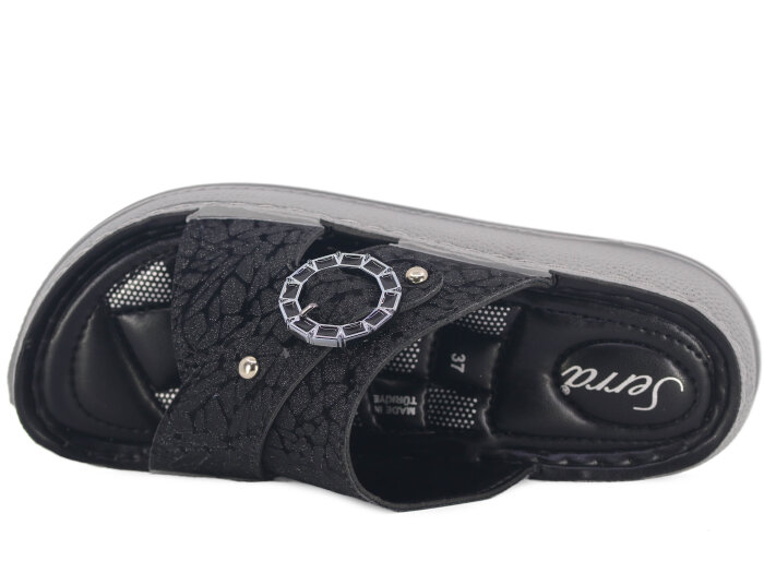 Serra Zenne 7003-1 Simli Çapraz Tokalı Dikişli Kutulu Günlük Terlik Siyah - Serra (1)