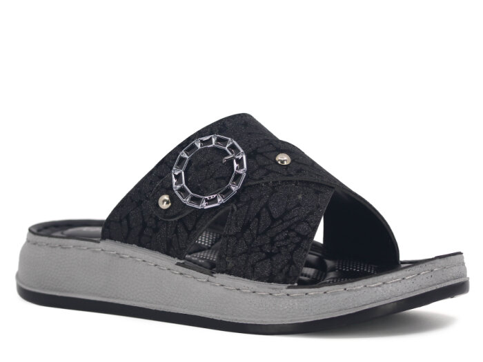 Serra Zenne 7003-1 Simli Çapraz Tokalı Dikişli Kutulu Günlük Terlik Siyah - 1