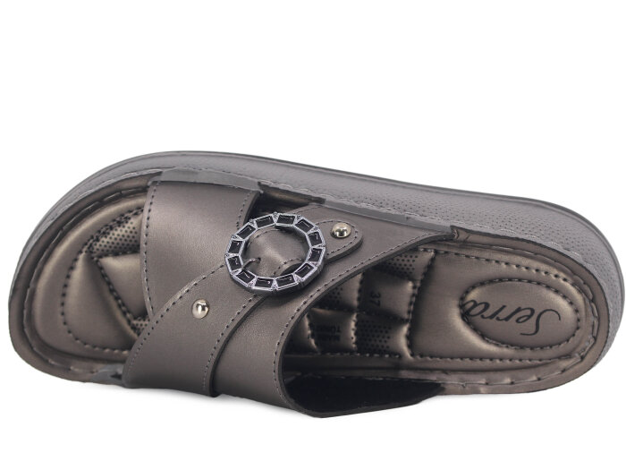 Serra Zenne 7003 Çapraz Tokalı Dikişli Kutulu Günlük Terlik Platin - Serra (1)