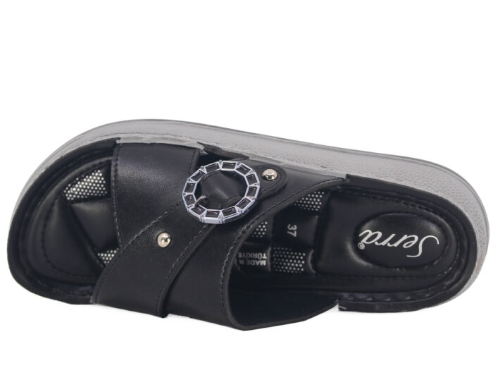 Serra Zenne 7003 Çapraz Tokalı Dikişli Kutulu Günlük Terlik Siyah - 2