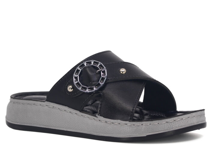 Serra Zenne 7003 Çapraz Tokalı Dikişli Kutulu Günlük Terlik Siyah - 1