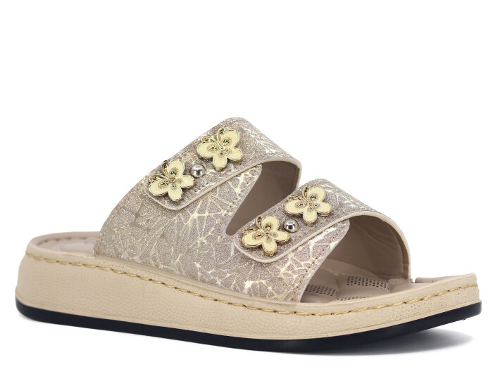 Serra Zenne 7004-1 Simli Çift Bantlı Taşlı Dikişli Kutulu Günlük Terlik Krem - 1