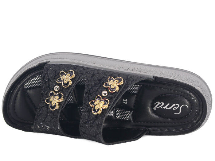 Serra Zenne 7004-1 Simli Çift Bantlı Taşlı Dikişli Kutulu Günlük Terlik Siyah - Serra (1)