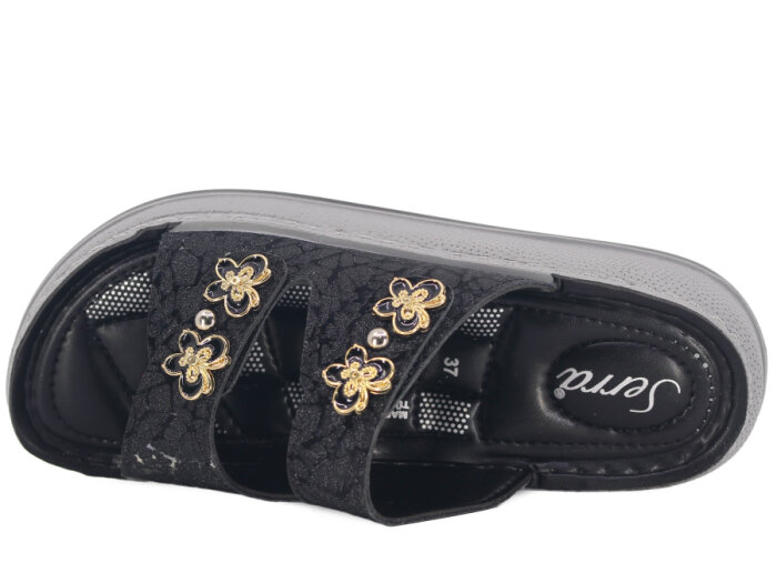 Serra Zenne 7004-1 Simli Çift Bantlı Taşlı Dikişli Kutulu Günlük Terlik Siyah - 2