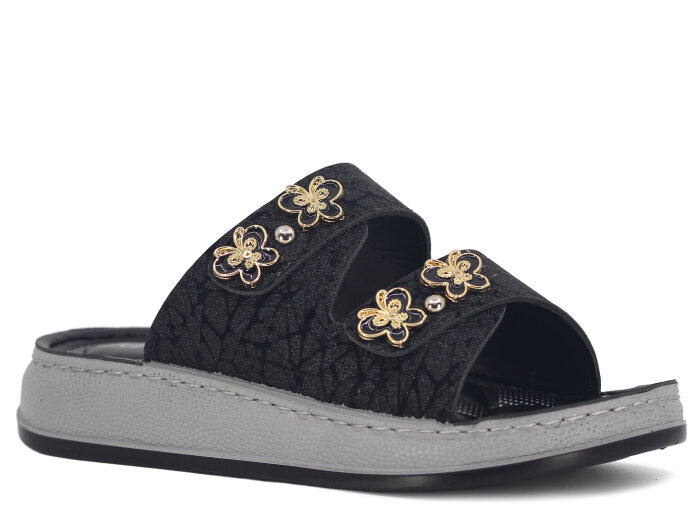 Serra Zenne 7004-1 Simli Çift Bantlı Taşlı Dikişli Kutulu Günlük Terlik Siyah 