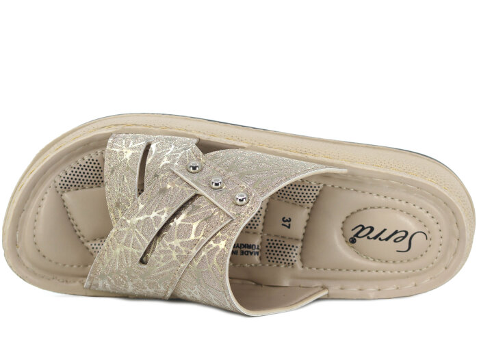 Serra Zenne 7005-1 Simli Çapraz Kutulu Günlük Terlik Krem - Serra (1)