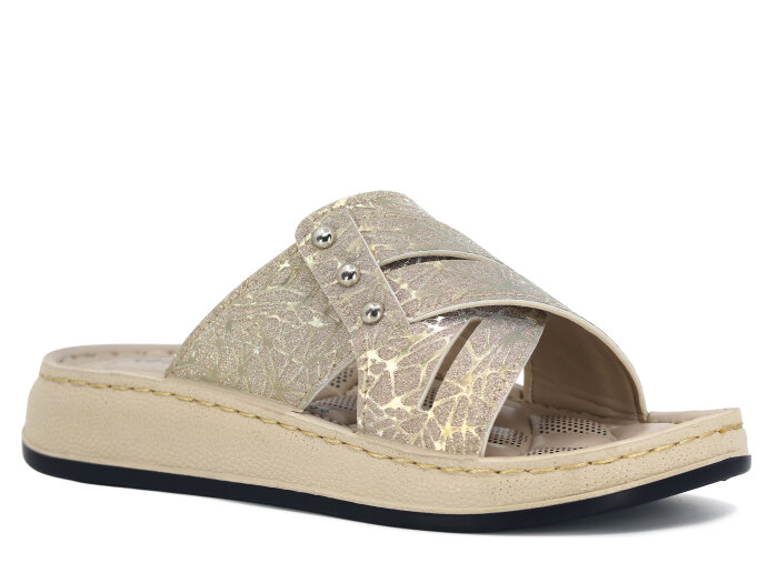 Serra Zenne 7005-1 Simli Çapraz Kutulu Günlük Terlik Krem 