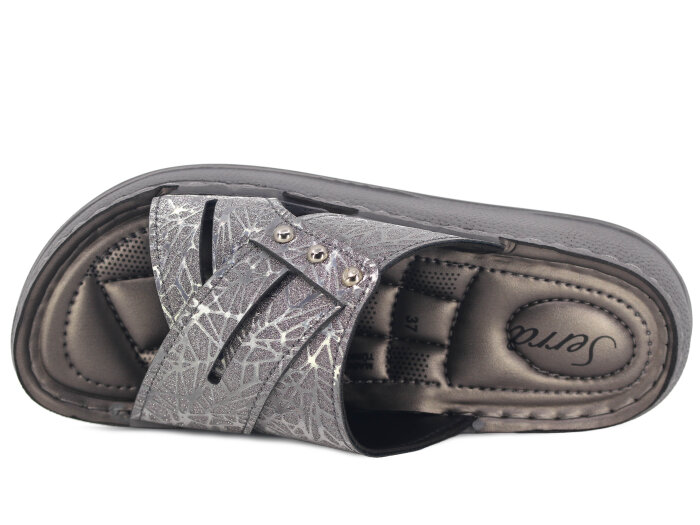 Serra Zenne 7005-1 Simli Çapraz Kutulu Günlük Terlik Platin - 2