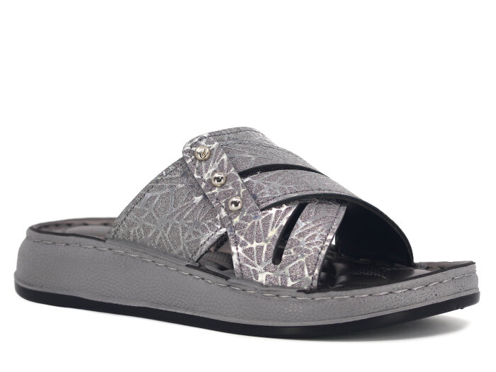 Serra Zenne 7005-1 Simli Çapraz Kutulu Günlük Terlik Platin - 1