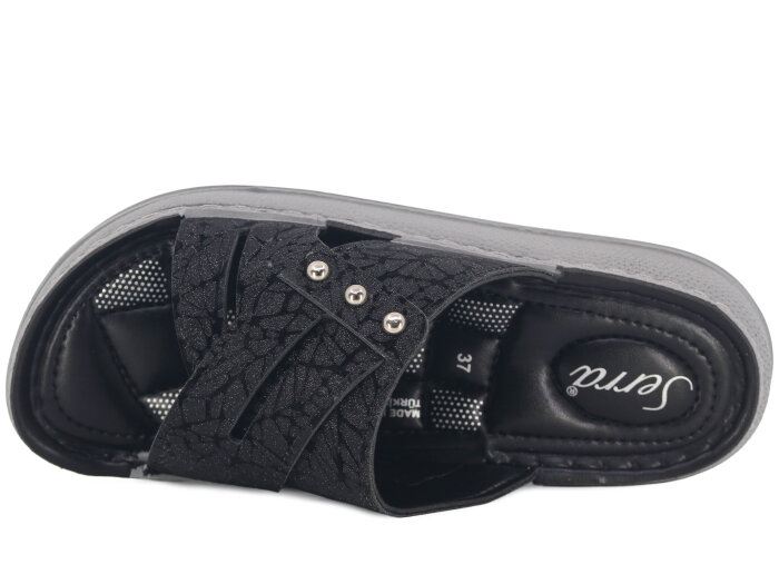 Serra Zenne 7005-1 Simli Çapraz Kutulu Günlük Terlik Siyah - 2