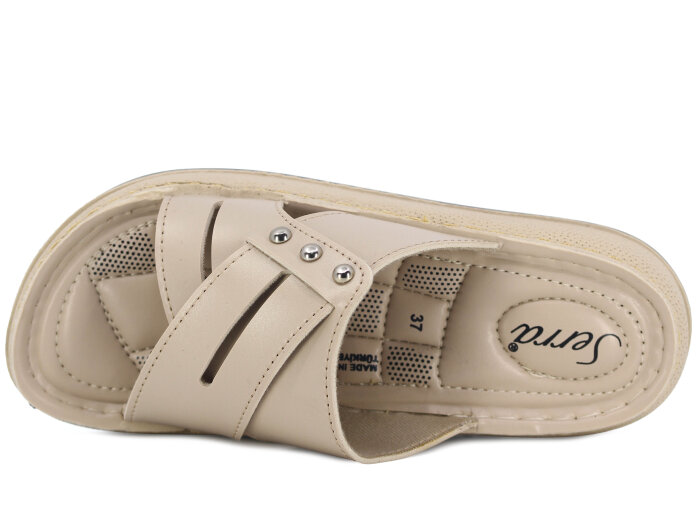 Serra Zenne 7005 Çapraz Kutulu Günlük Terlik Krem - 2