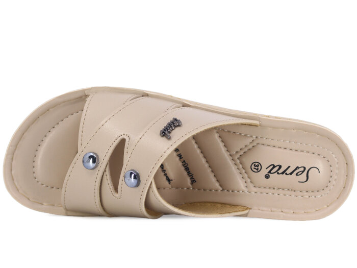 Serra Zenne 702 Çapraz Enj. Kutulu Günlük Terlik Krem - Serra (1)