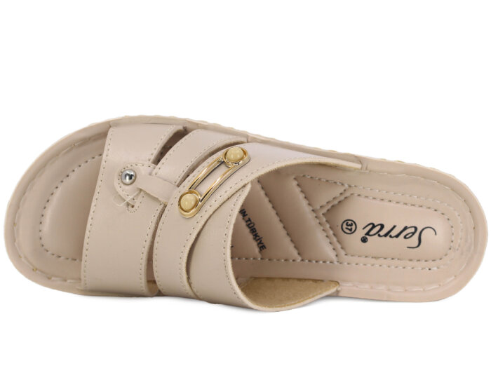 Serra Zenne 703 Bantlı Enj. Kutulu Günlük Terlik Krem - 2