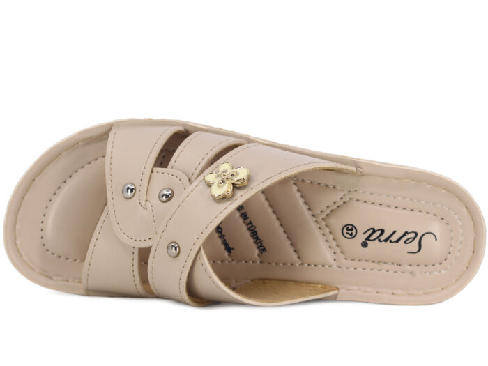 Serra Zenne 704 Çapraz Enj. Kutulu Günlük Terlik Krem - 2