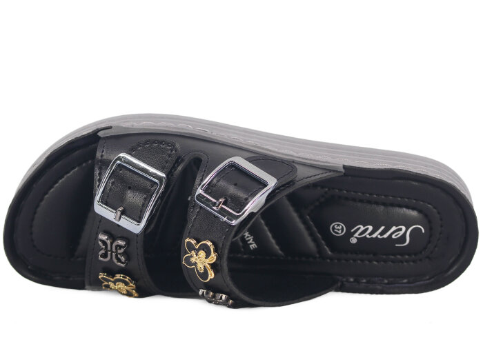 Serra Zenne 715 Çift Toka Taşlı Enj. Kutulu Günlük Terlik Siyah - Serra (1)