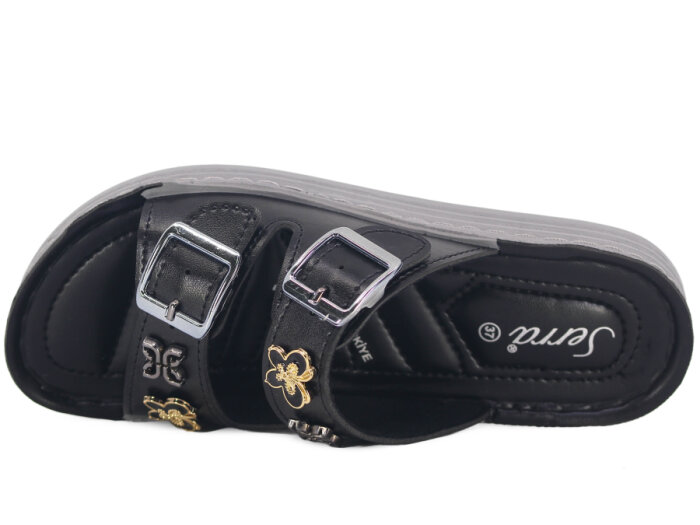 Serra Zenne 715 Çift Toka Taşlı Enj. Kutulu Günlük Terlik Siyah - 2