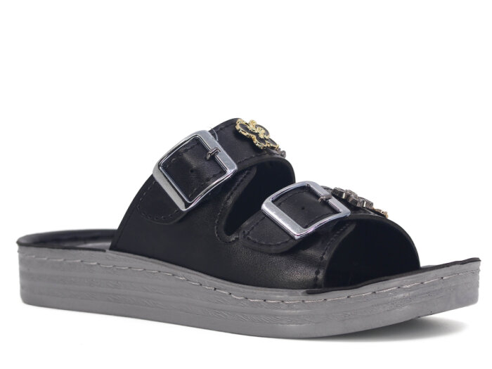 Serra Zenne 715 Çift Toka Taşlı Enj. Kutulu Günlük Terlik Siyah - 1