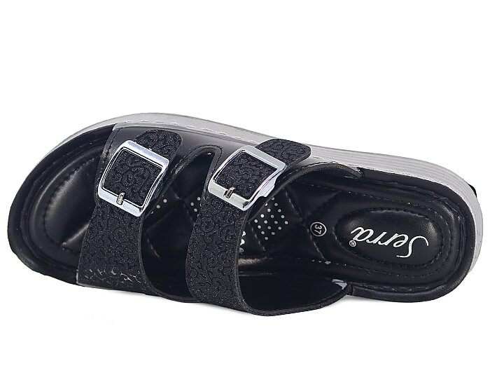 Serra Zenne 8000-3 Simli Çift Toka Dikişli Kutulu Günlük Terlik Siyah - Serra (1)