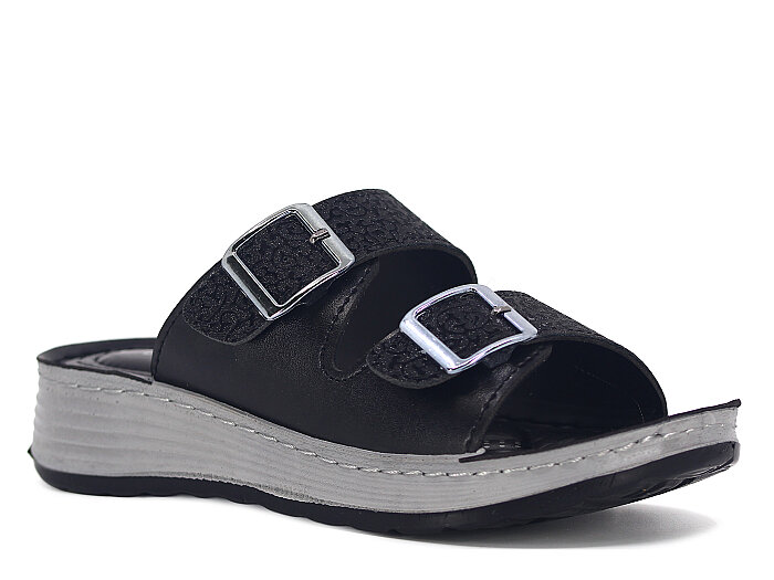 Serra Zenne 8000-3 Simli Çift Toka Dikişli Kutulu Günlük Terlik Siyah - 1