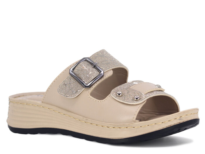 Serra Zenne 8001-1 Simli Tokalı Dikişli Kutulu Günlük Terlik Krem - Serra